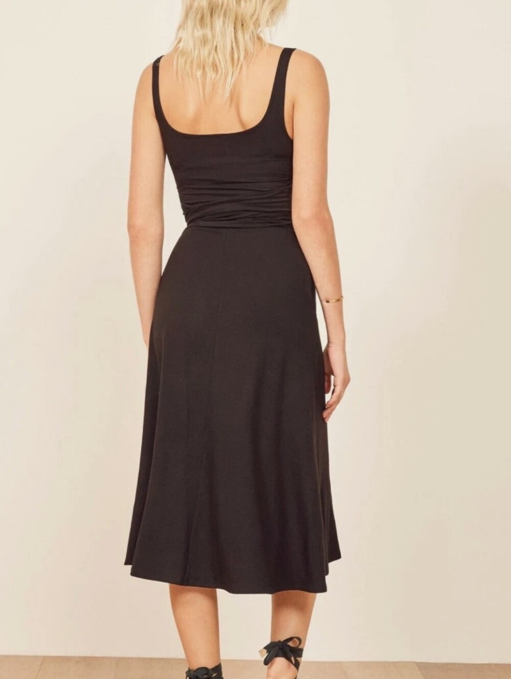Reformation Jeans M Black Sleeveless Midi Dress with Tie Waist Classic Luxury - Picture 3 of 15